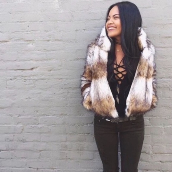 One Way Brown Tan Black Faux Fur Y2K Vintage Inspired Zip Front Jacket NWOT 6 - Picture 3 of 16